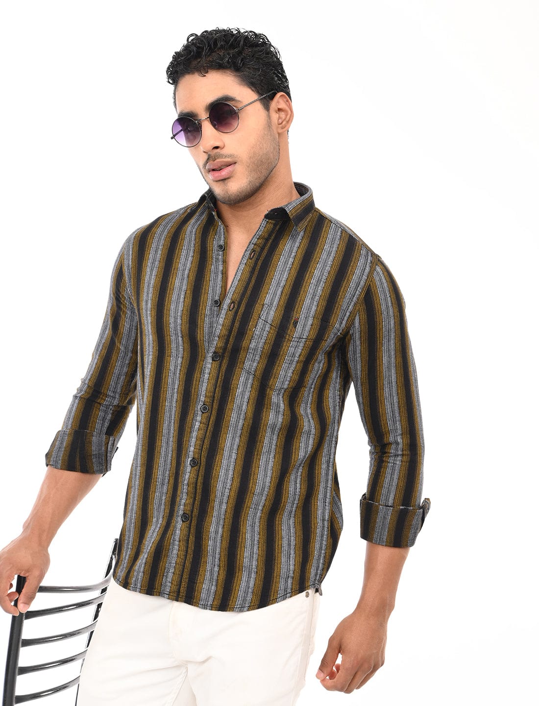 Men's Slim Fit Stripes Full Sleeves Casual Shirt