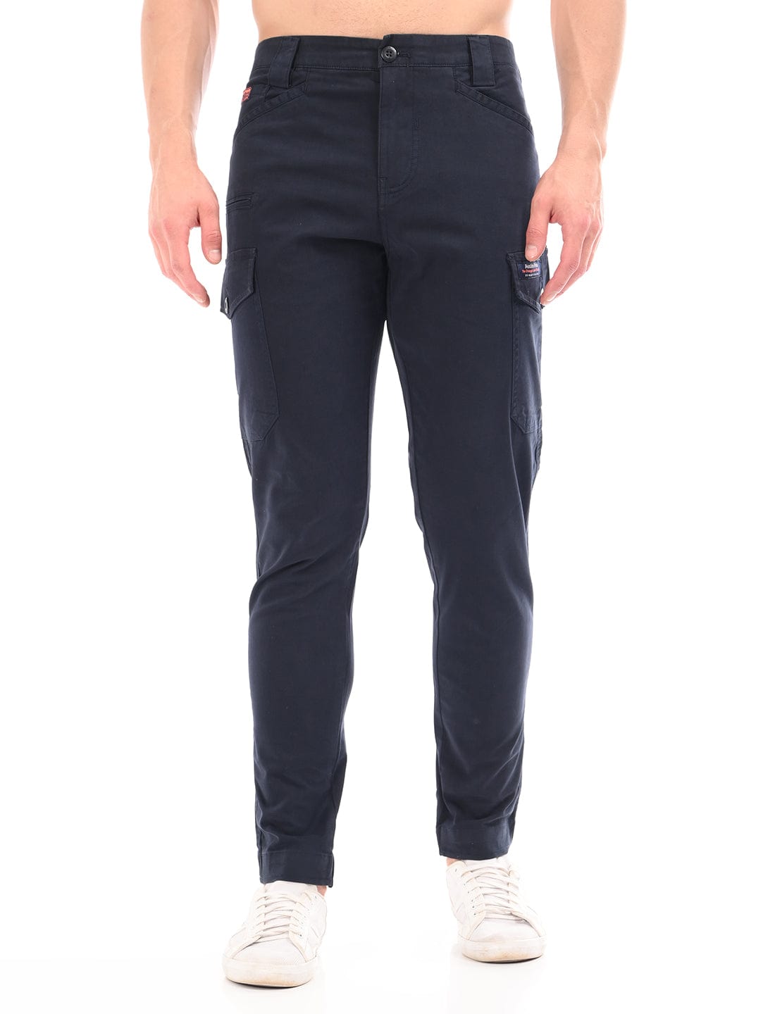 Men's Slim Fit Solid Flat Front Casual Cargos