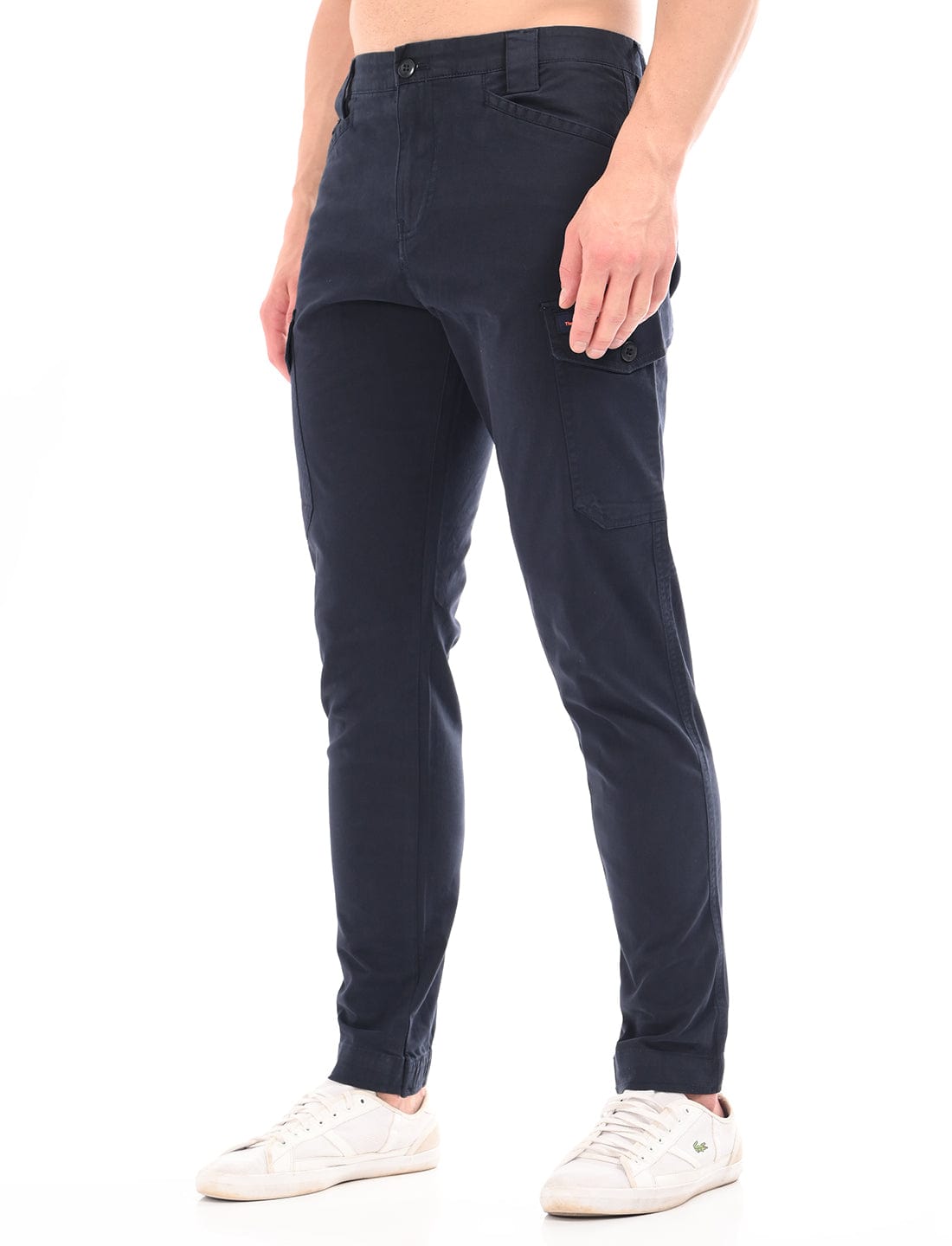Men's Slim Fit Solid Flat Front Casual Cargos