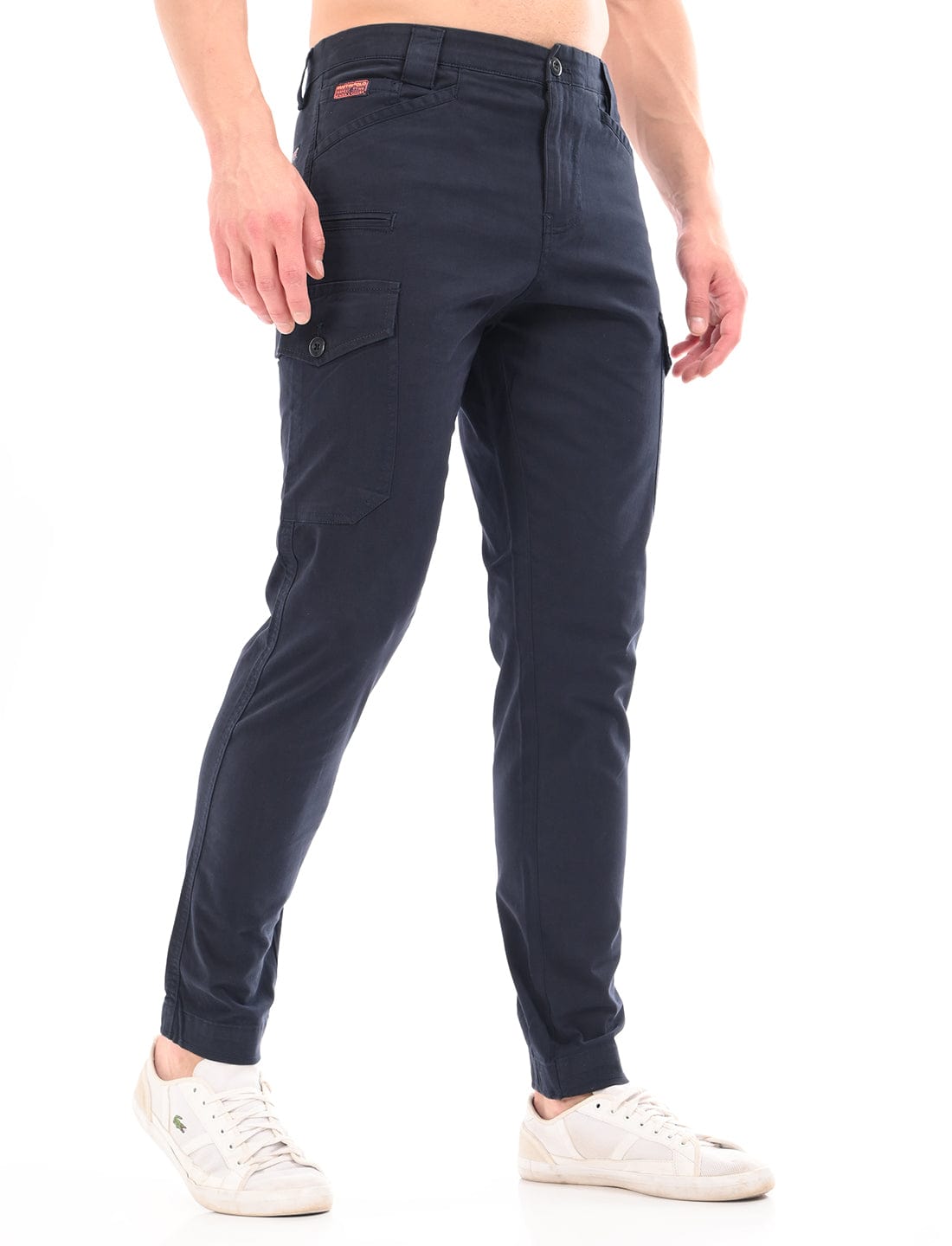 Men's Slim Fit Solid Flat Front Casual Cargos
