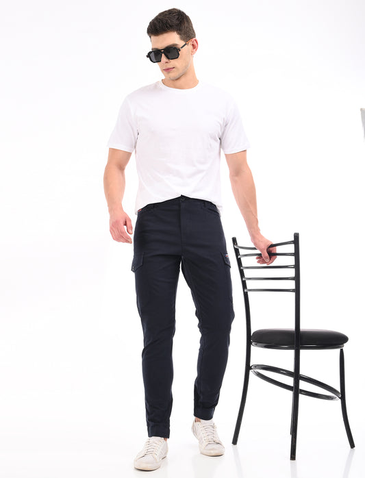 Men's Slim Fit Solid Flat Front Casual Cargos