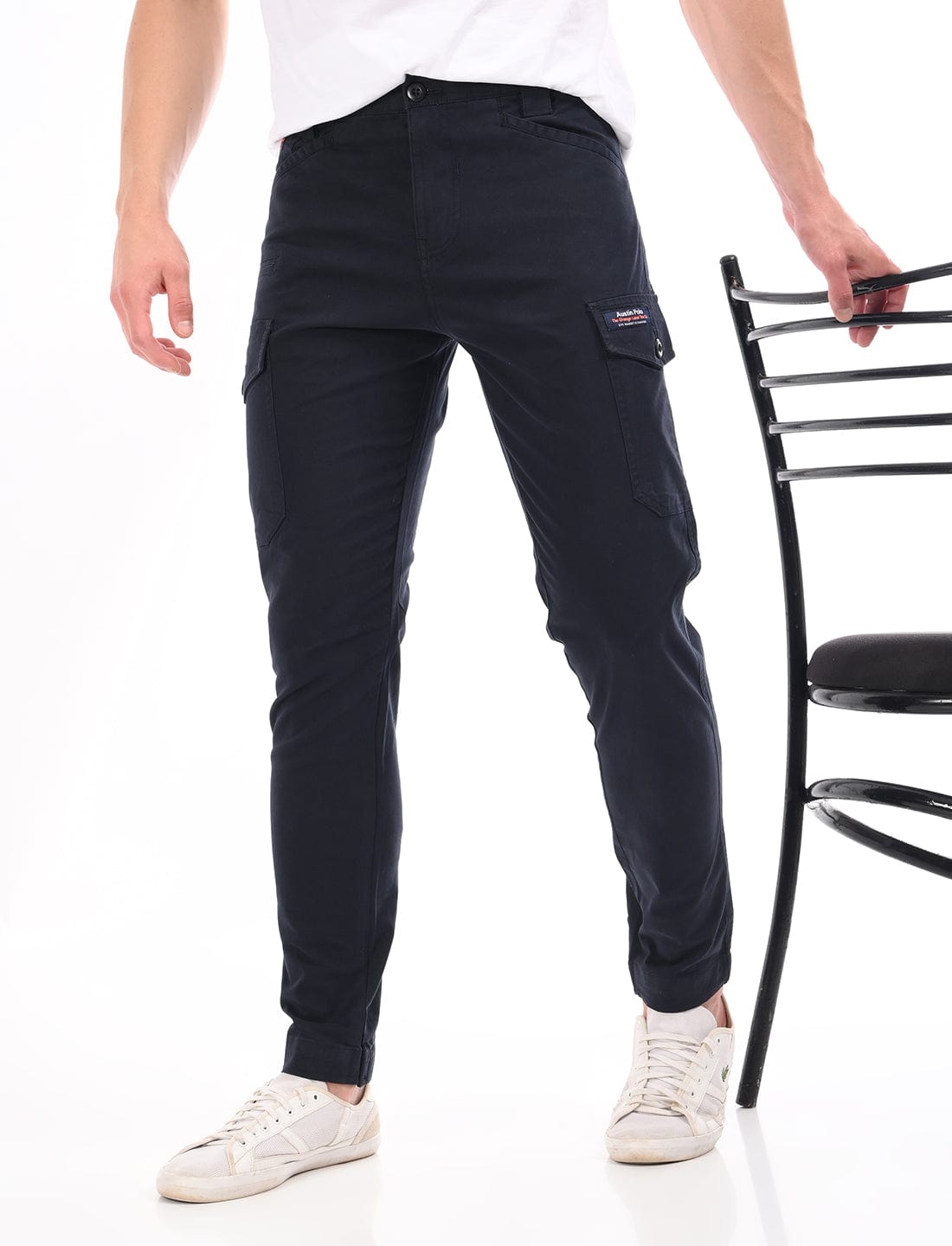Men's Slim Fit Solid Flat Front Casual Cargos
