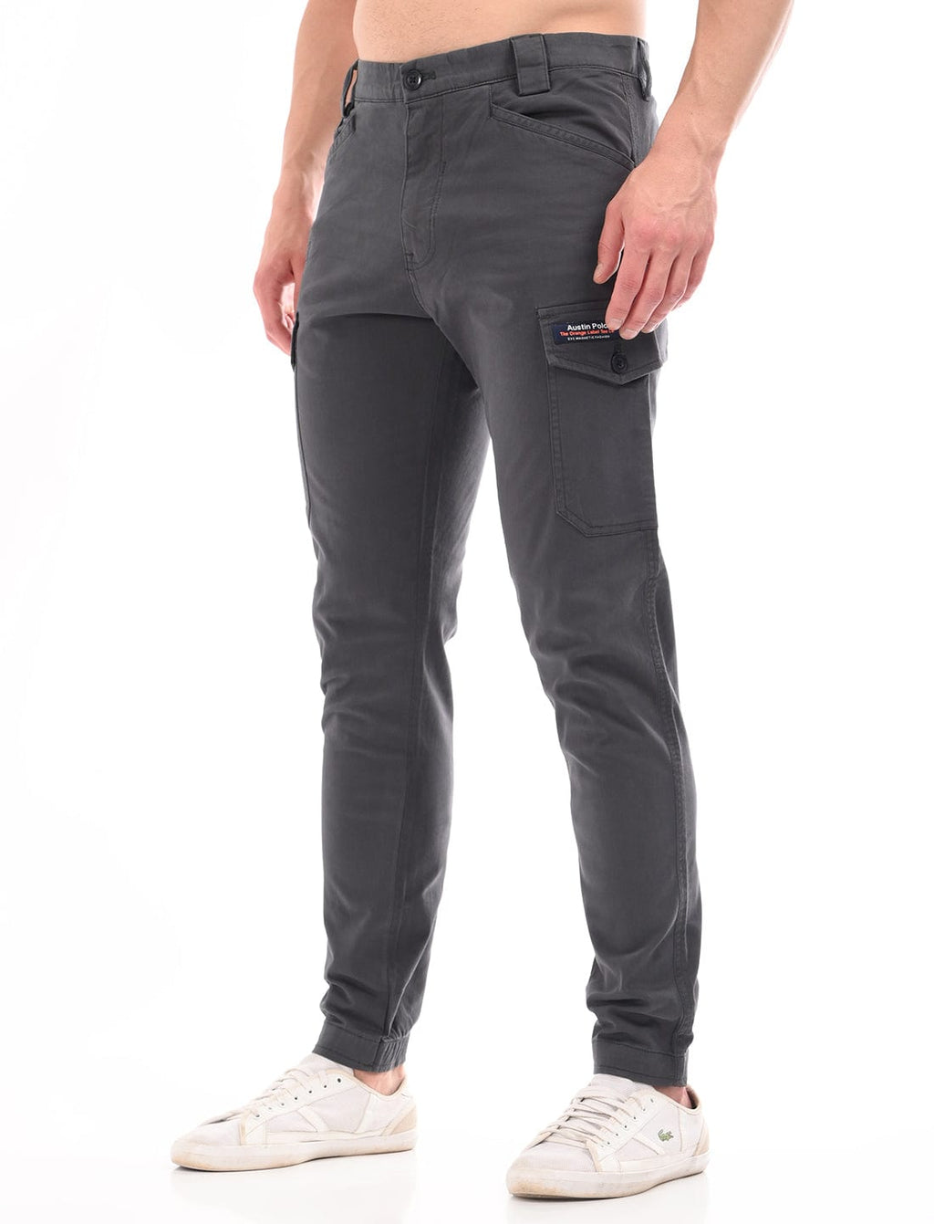 Men's Slim Fit Solid Flat Front Casual Cargos