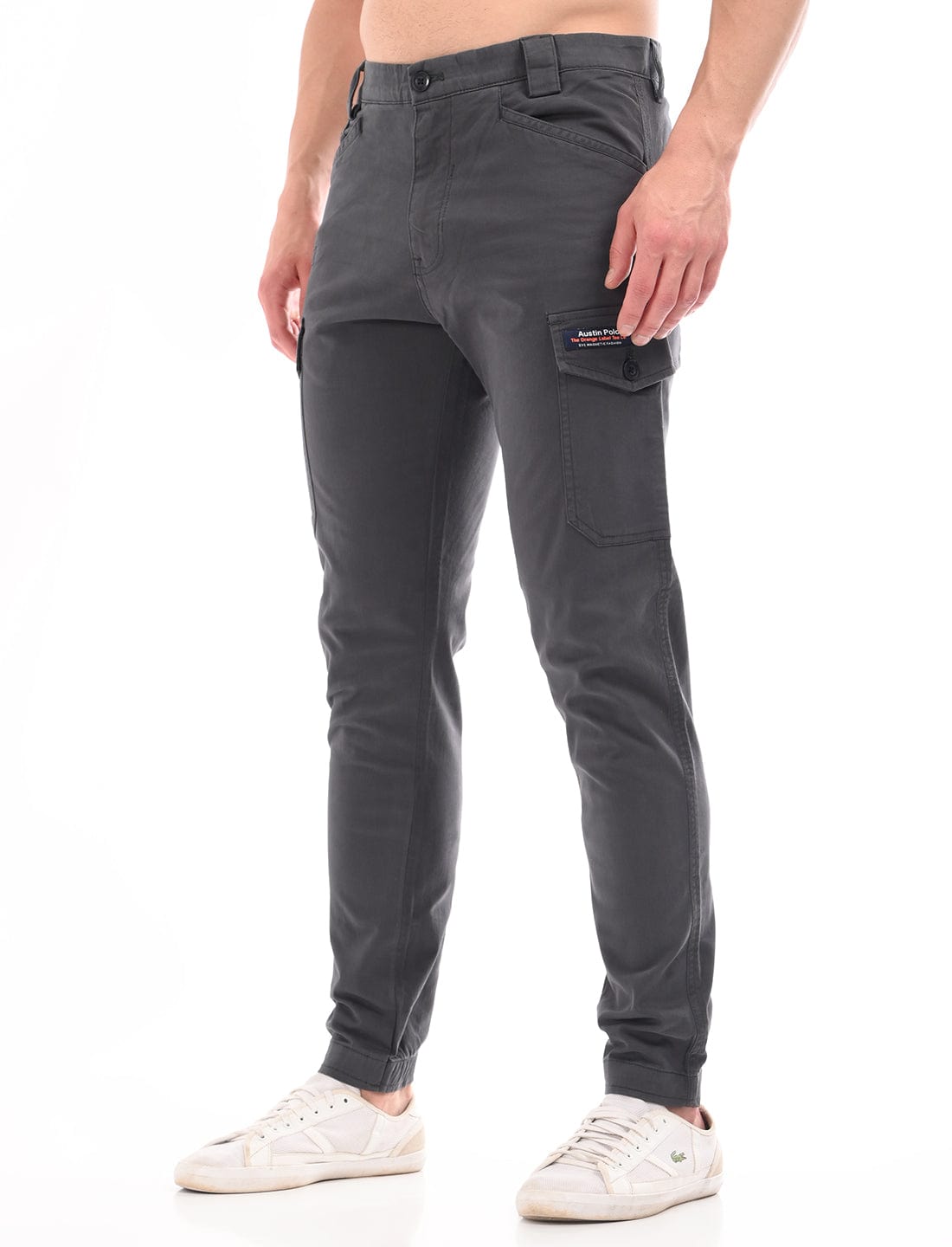 Men's Slim Fit Solid Flat Front Casual Cargos