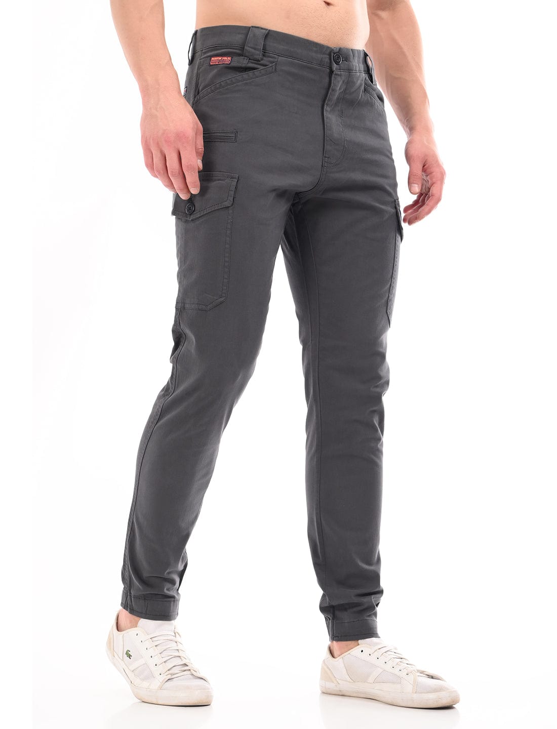 Men's Slim Fit Solid Flat Front Casual Cargos