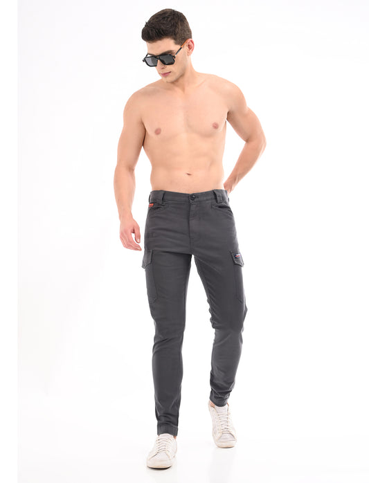 Men's Slim Fit Solid Flat Front Casual Cargos