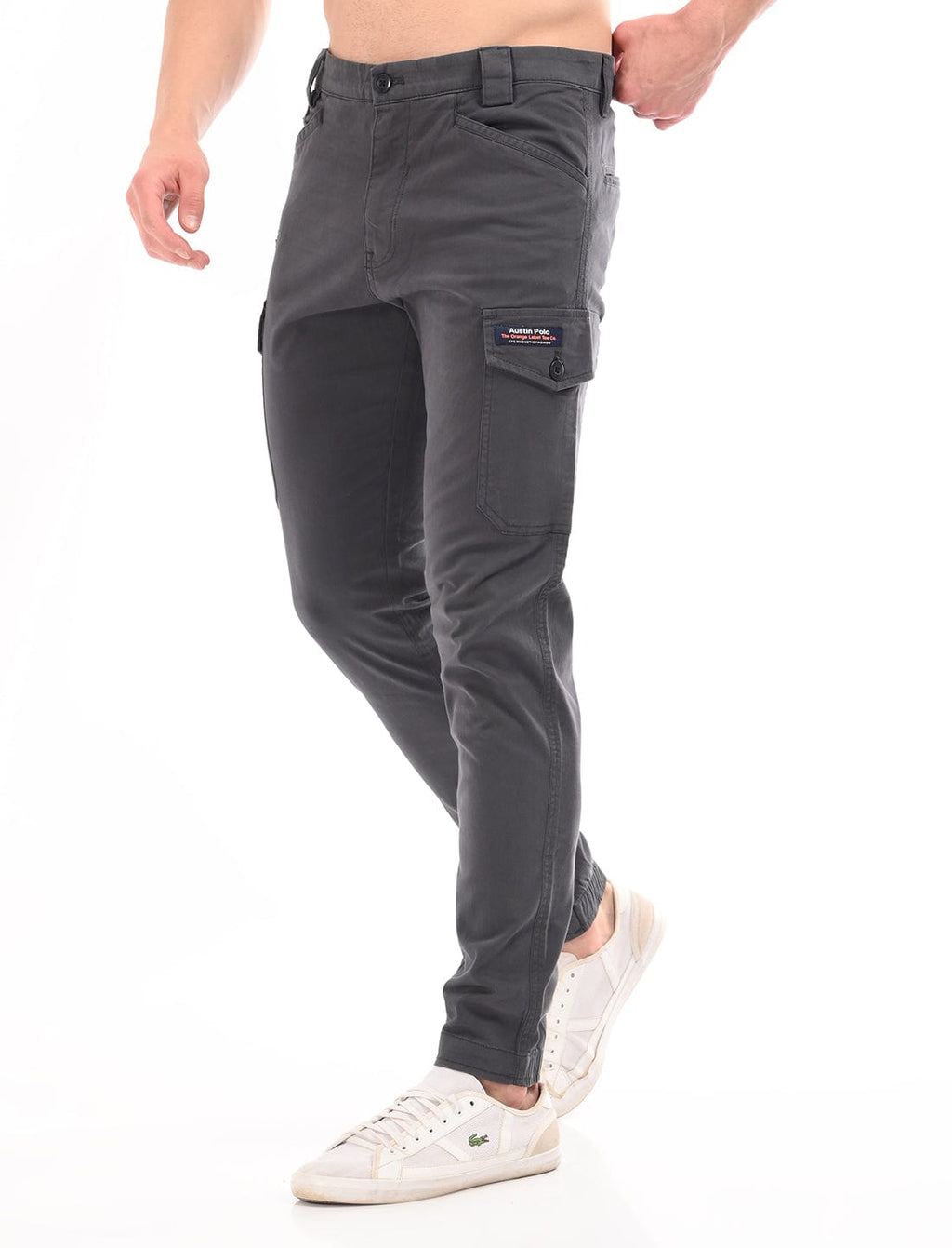 Men's Slim Fit Solid Flat Front Casual Cargos