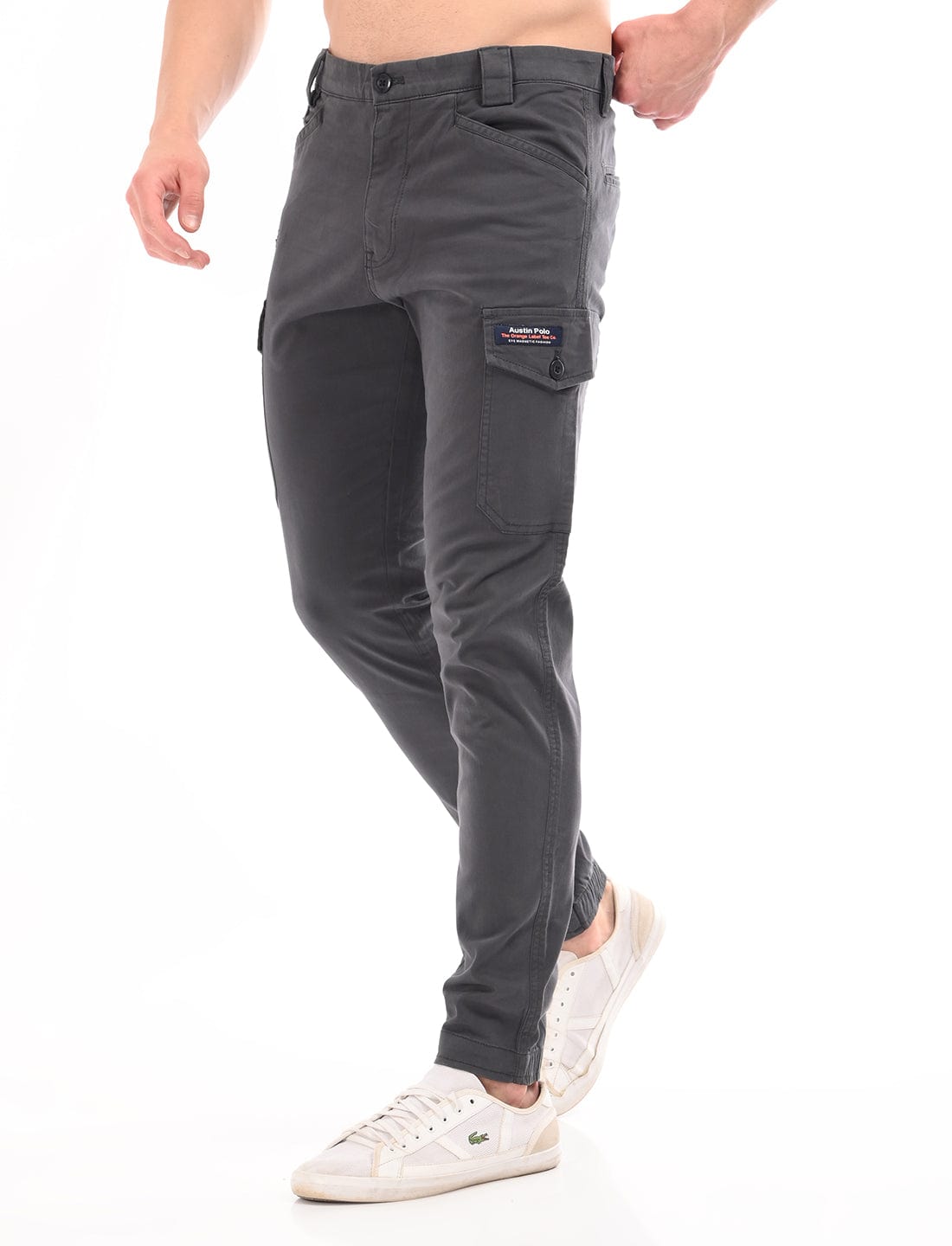 Men's Slim Fit Solid Flat Front Casual Cargos