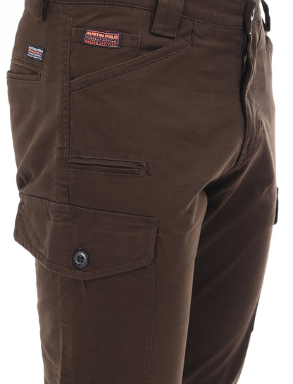 Men's Slim Fit Solid Flat Front Casual Cargos