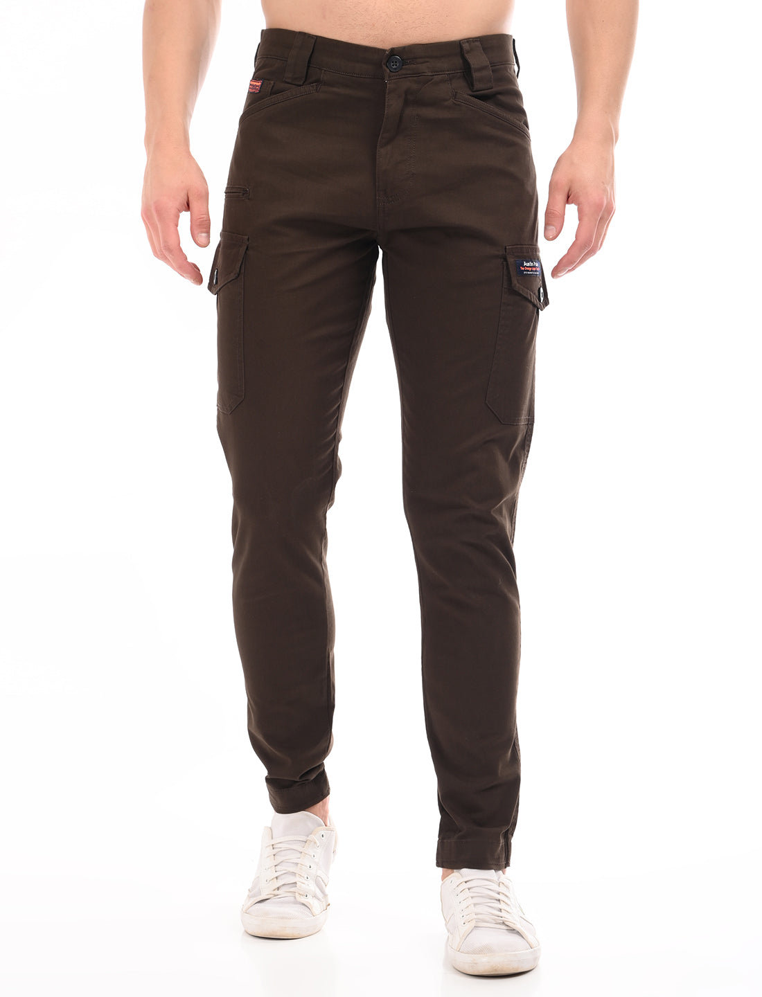 Men's Slim Fit Solid Flat Front Casual Cargos