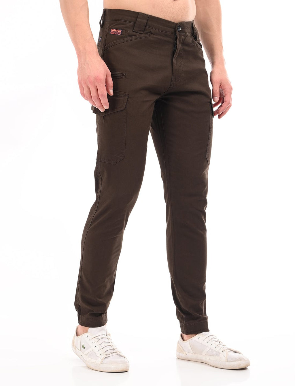 Men's Slim Fit Solid Flat Front Casual Cargos