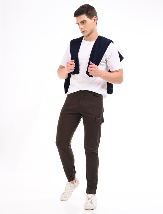 Men's Slim Fit Solid Flat Front Casual Cargos