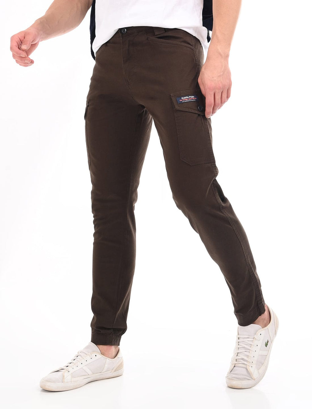Men's Slim Fit Solid Flat Front Casual Cargos