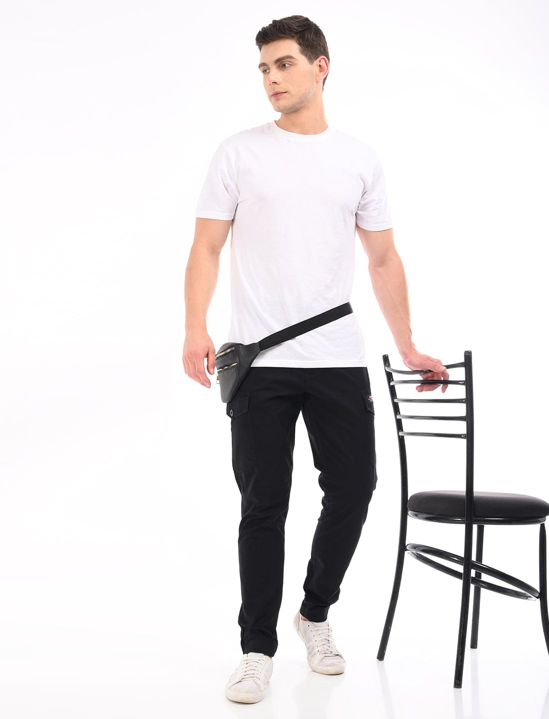 Men's Slim Fit Solid Flat Front Casual Cargos