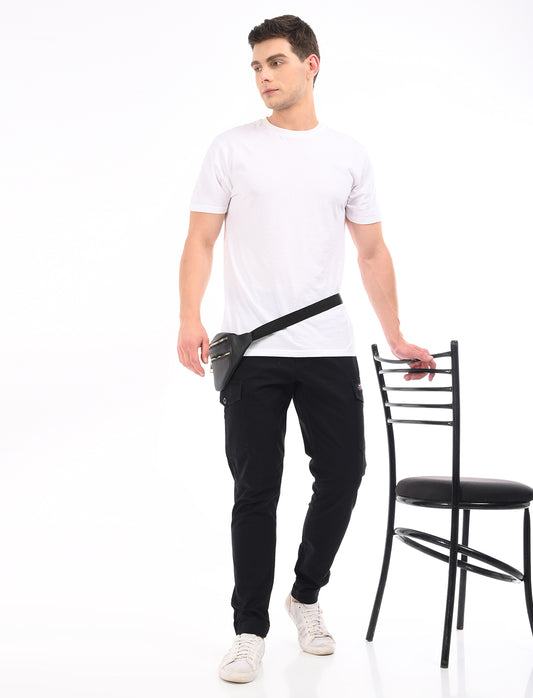 Men's Slim Fit Solid Flat Front Casual Cargos