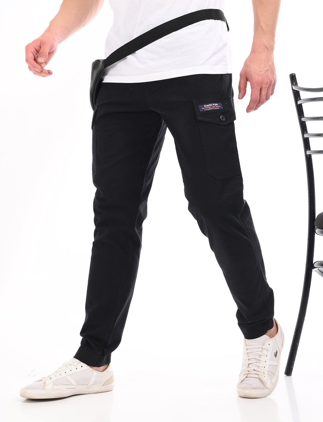 Men's Slim Fit Solid Flat Front Casual Cargos