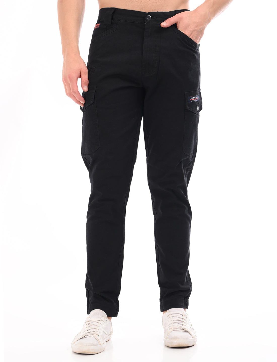 Men's Slim Fit Solid Flat Front Casual Cargos