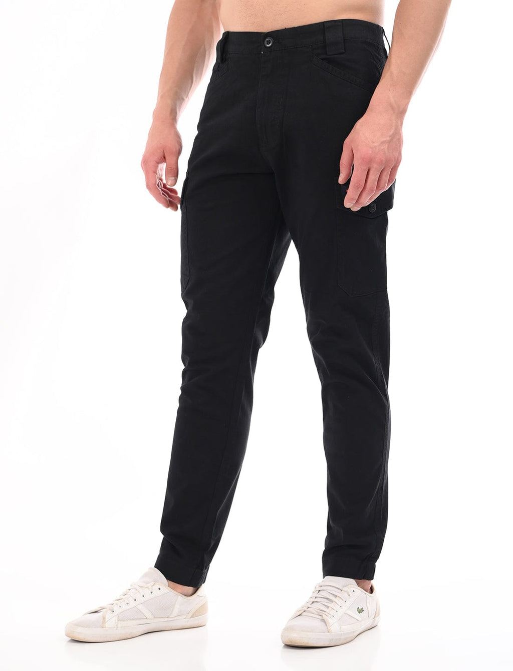 Men's Slim Fit Solid Flat Front Casual Cargos