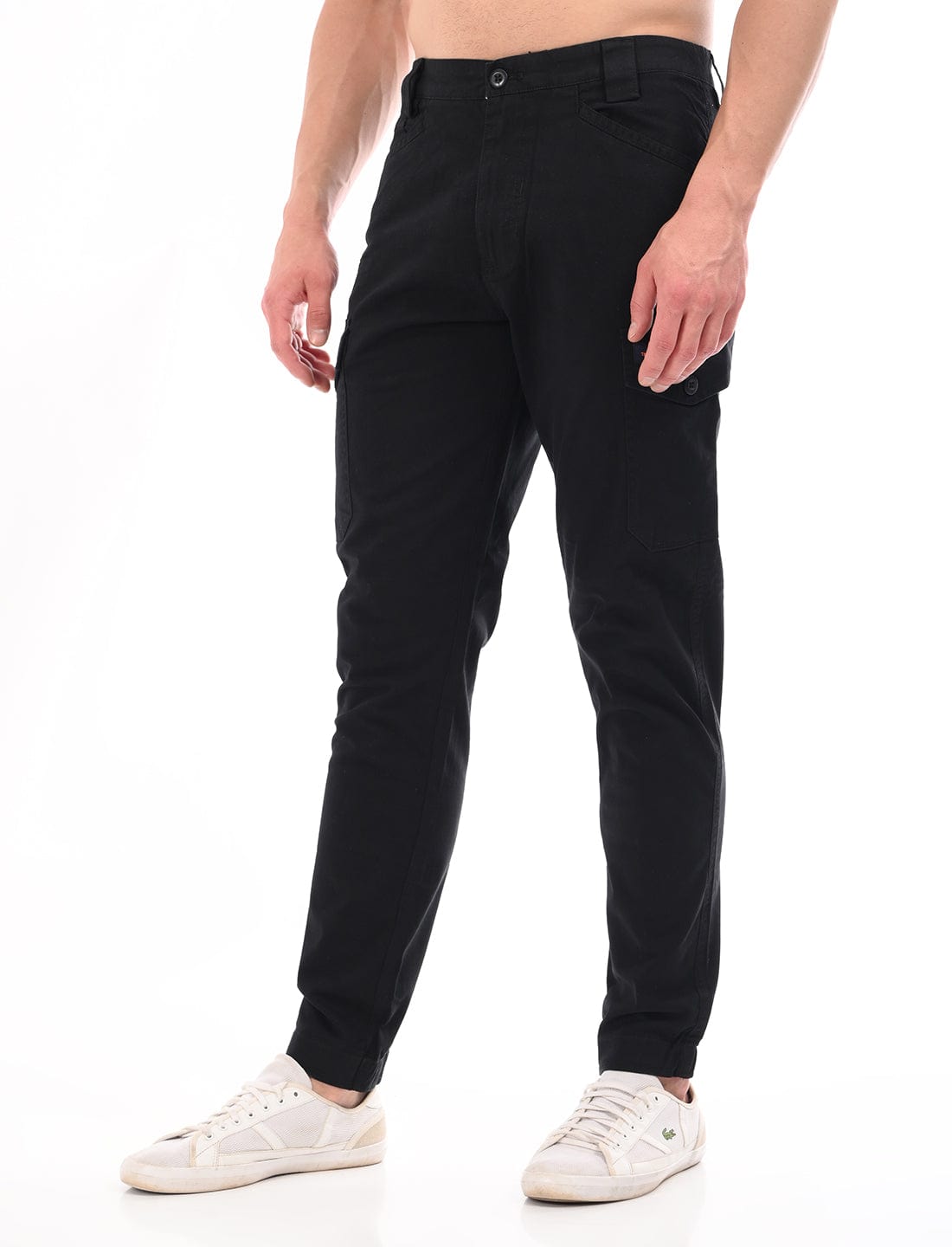 Men's Slim Fit Solid Flat Front Casual Cargos