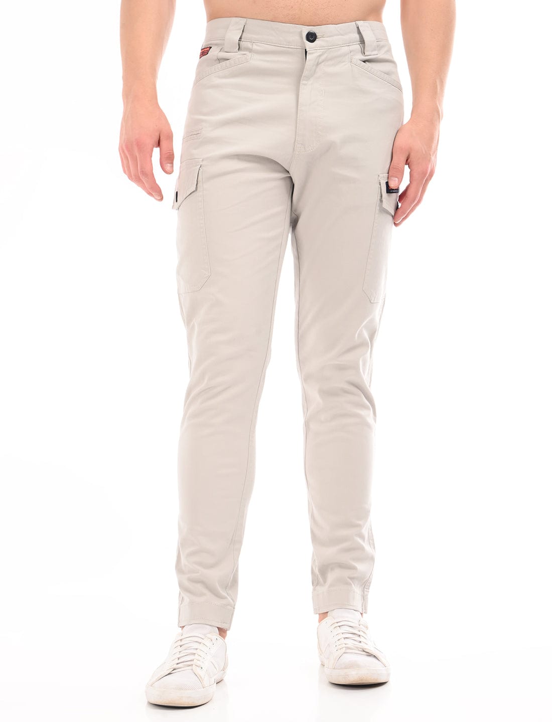 Men's Slim Fit Solid Flat Front Casual Cargos