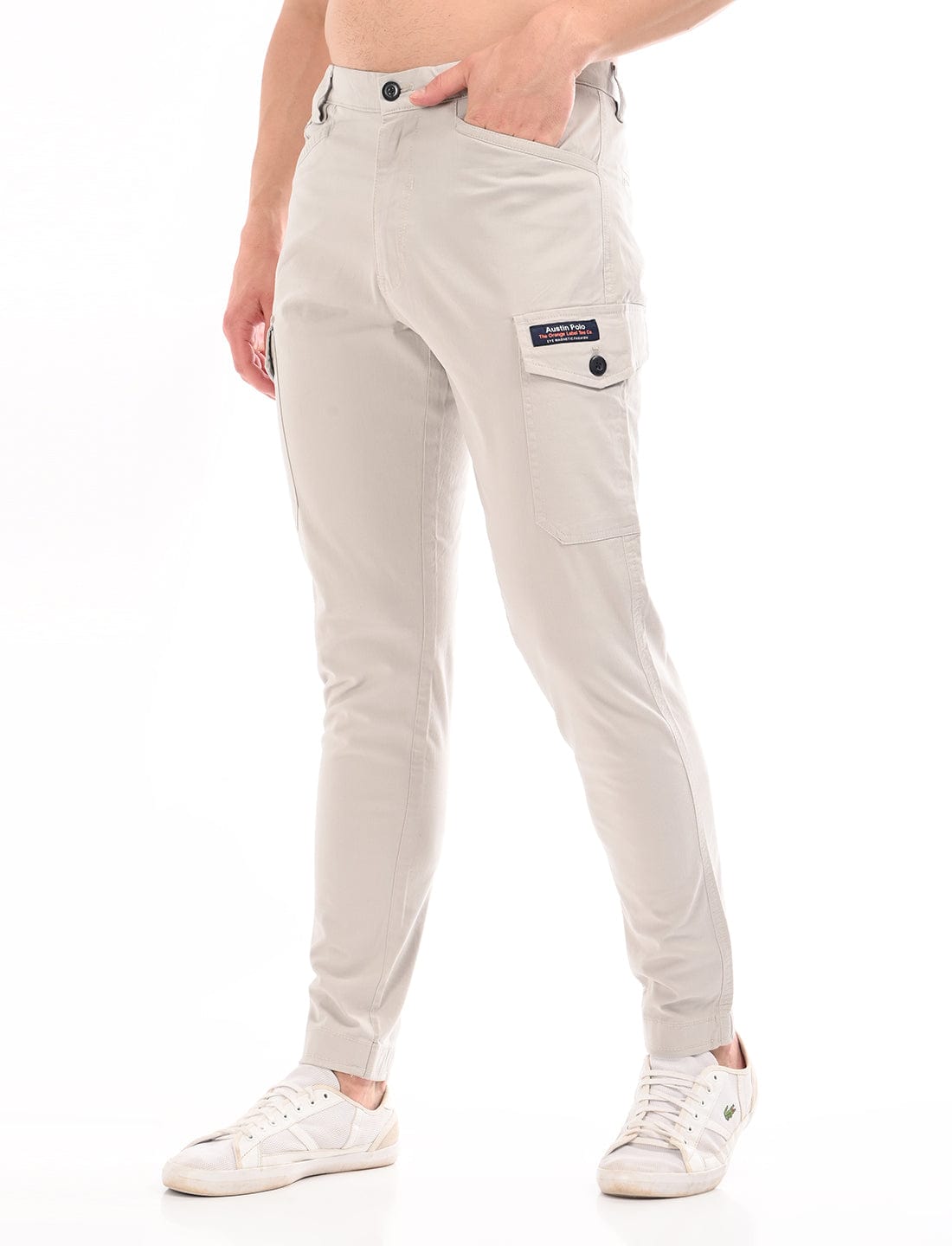 Men's Slim Fit Solid Flat Front Casual Cargos