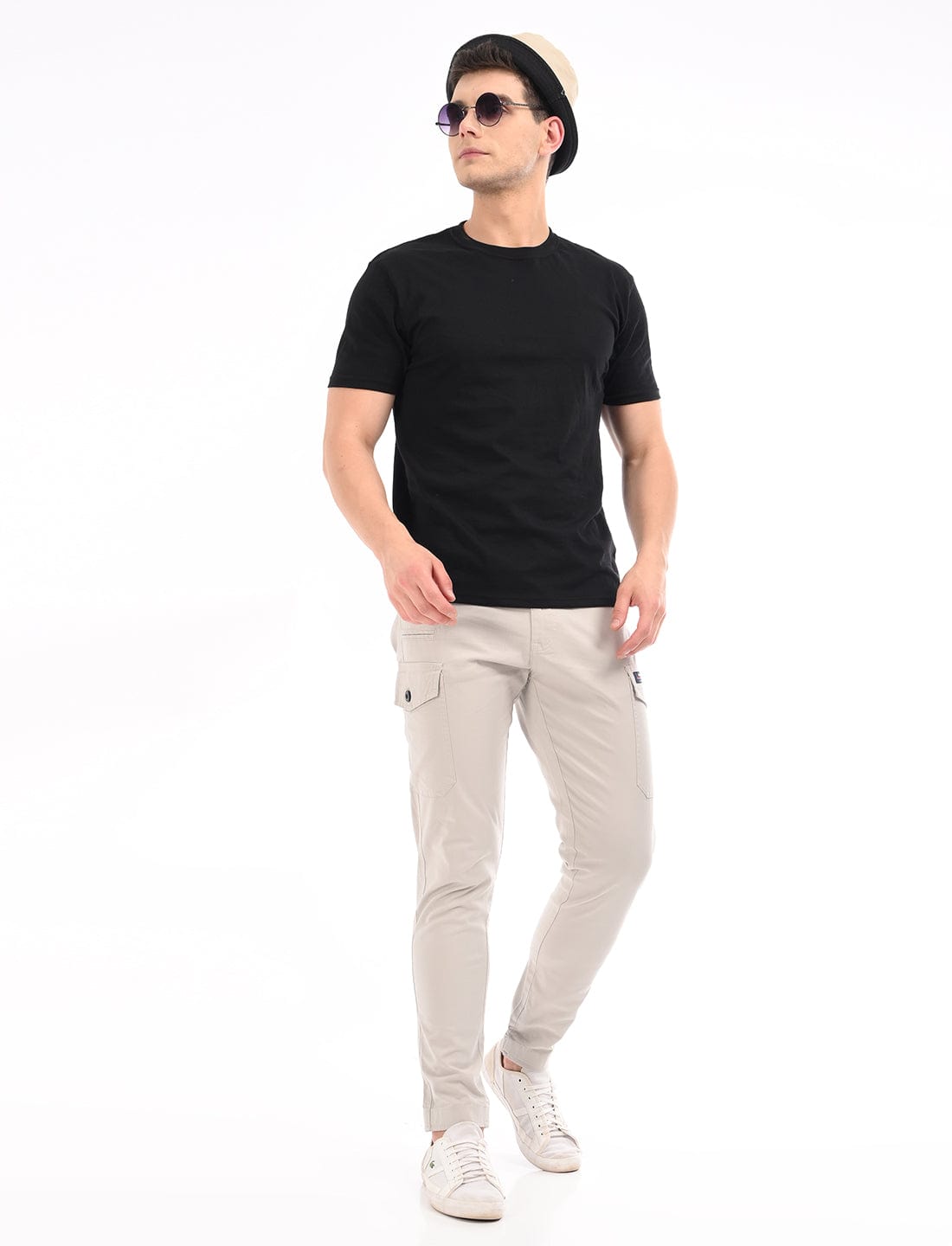 Men's Slim Fit Solid Flat Front Casual Cargos