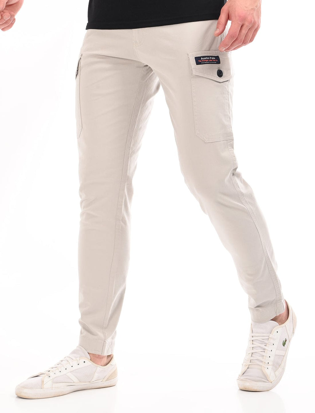 Men's Slim Fit Solid Flat Front Casual Cargos
