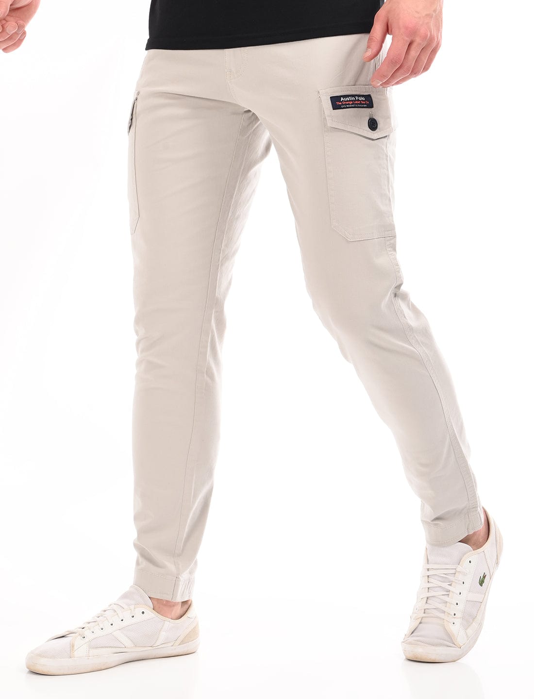Men's Slim Fit Solid Flat Front Casual Cargos