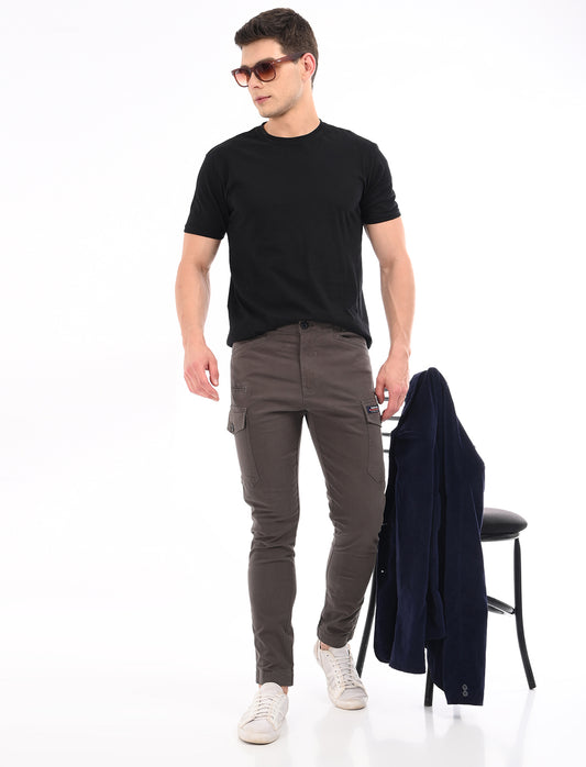 Men's Slim Fit Solid Flat Front Casual Cargos