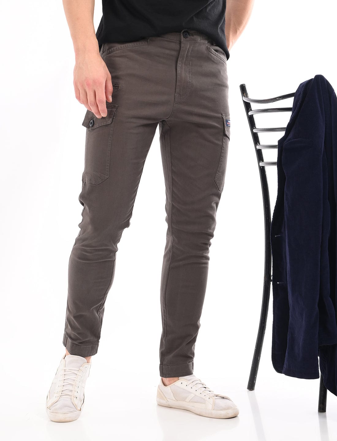 Men's Slim Fit Solid Flat Front Casual Cargos