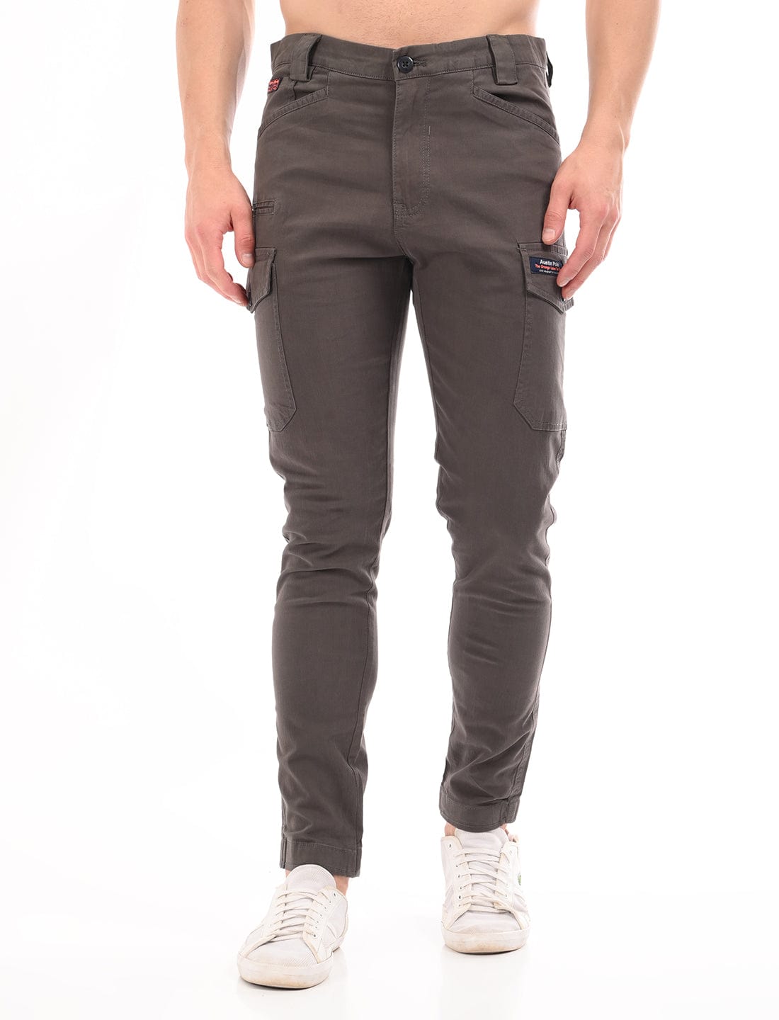 Men's Slim Fit Solid Flat Front Casual Cargos