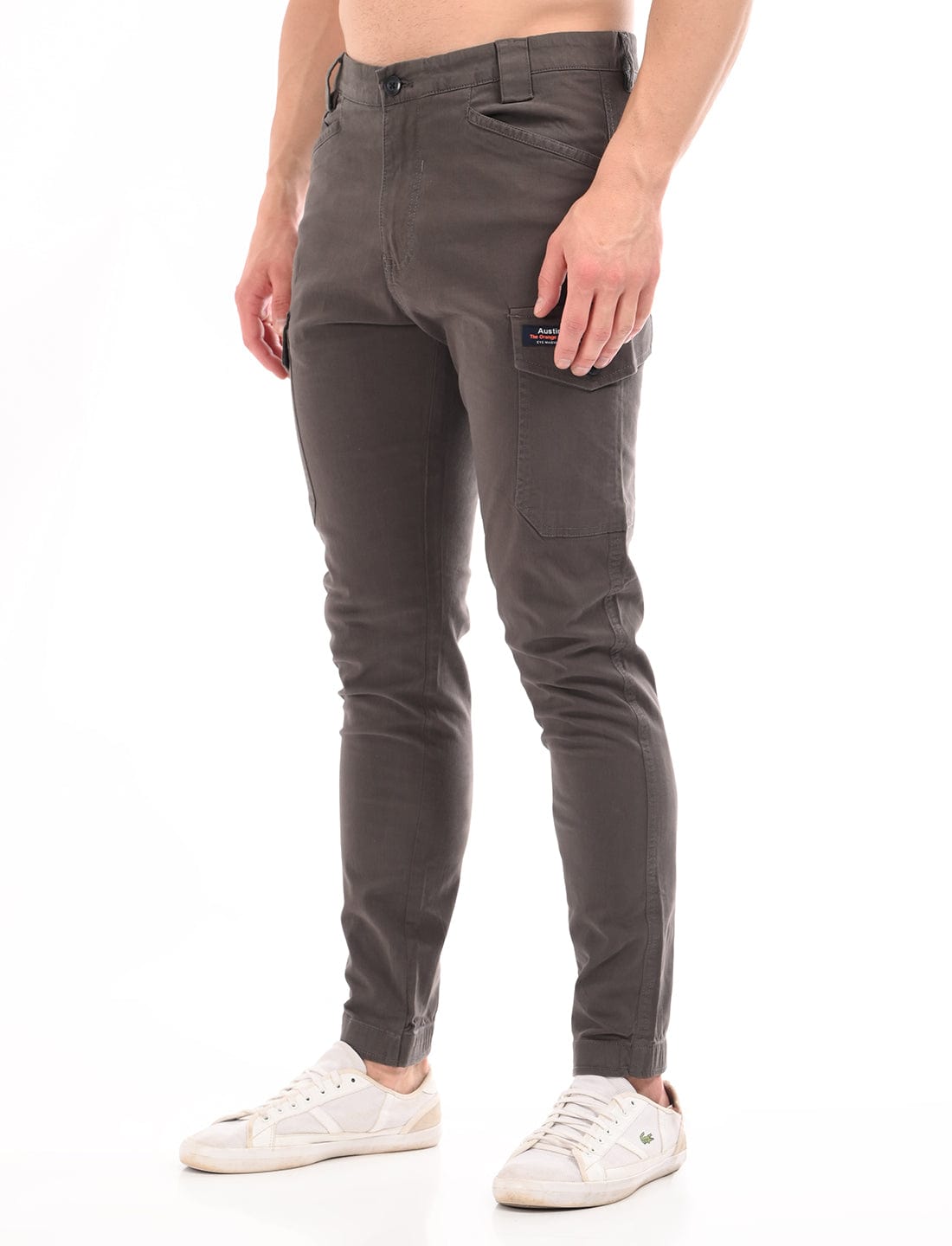 Men's Slim Fit Solid Flat Front Casual Cargos