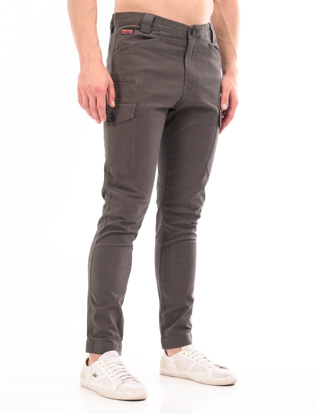 Men's Slim Fit Solid Flat Front Casual Cargos