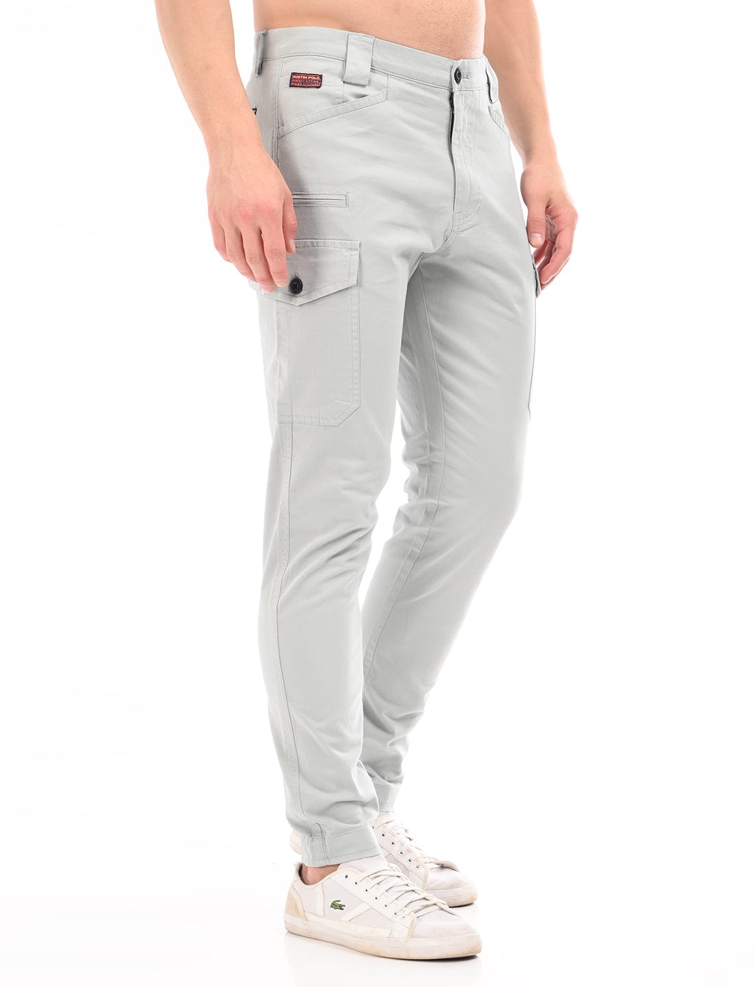 Men's Slim Fit Solid Flat Front Casual Cargos