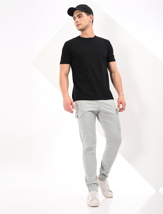 Men's Slim Fit Solid Flat Front Casual Cargos