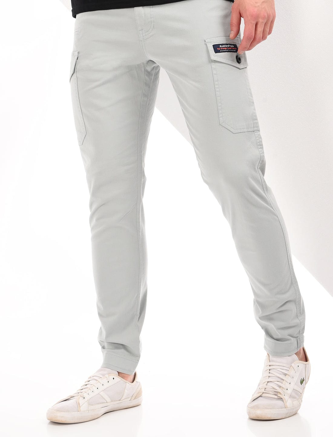 Men's Slim Fit Solid Flat Front Casual Cargos