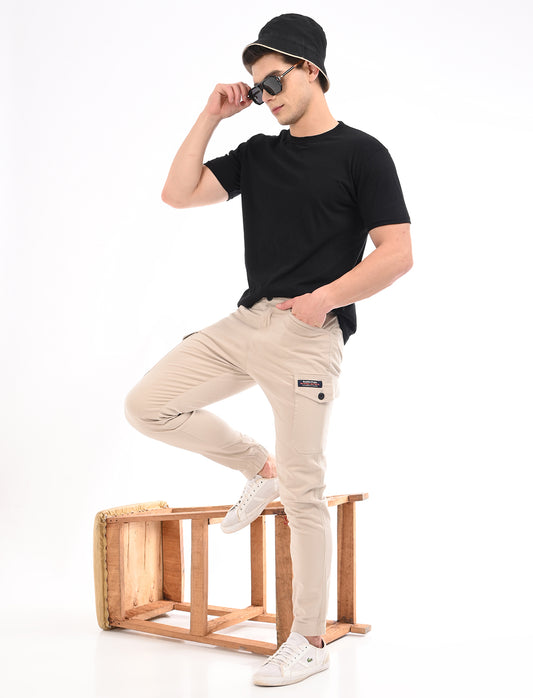 Men's Slim Fit Solid Flat Front Casual Cargos