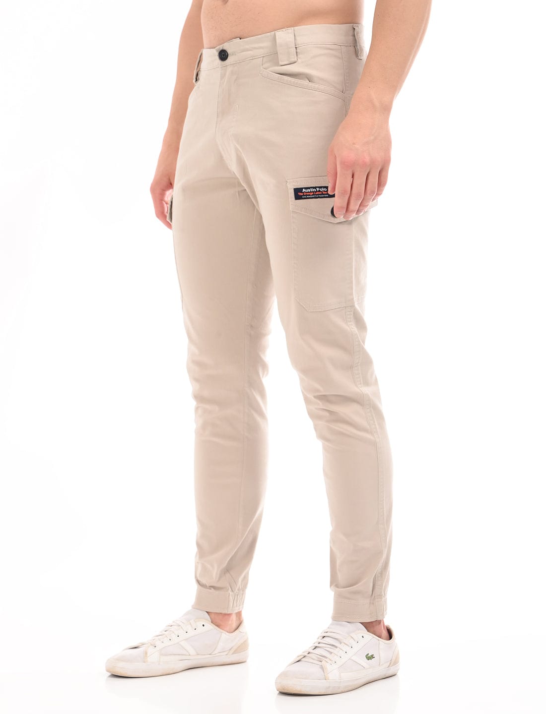 Men's Slim Fit Solid Flat Front Casual Cargos