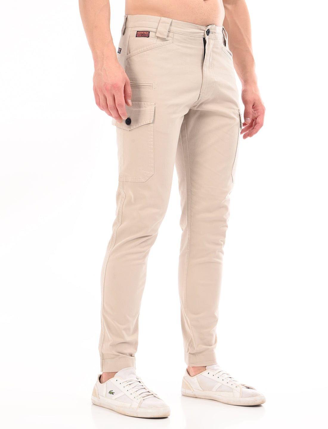 Men's Slim Fit Solid Flat Front Casual Cargos