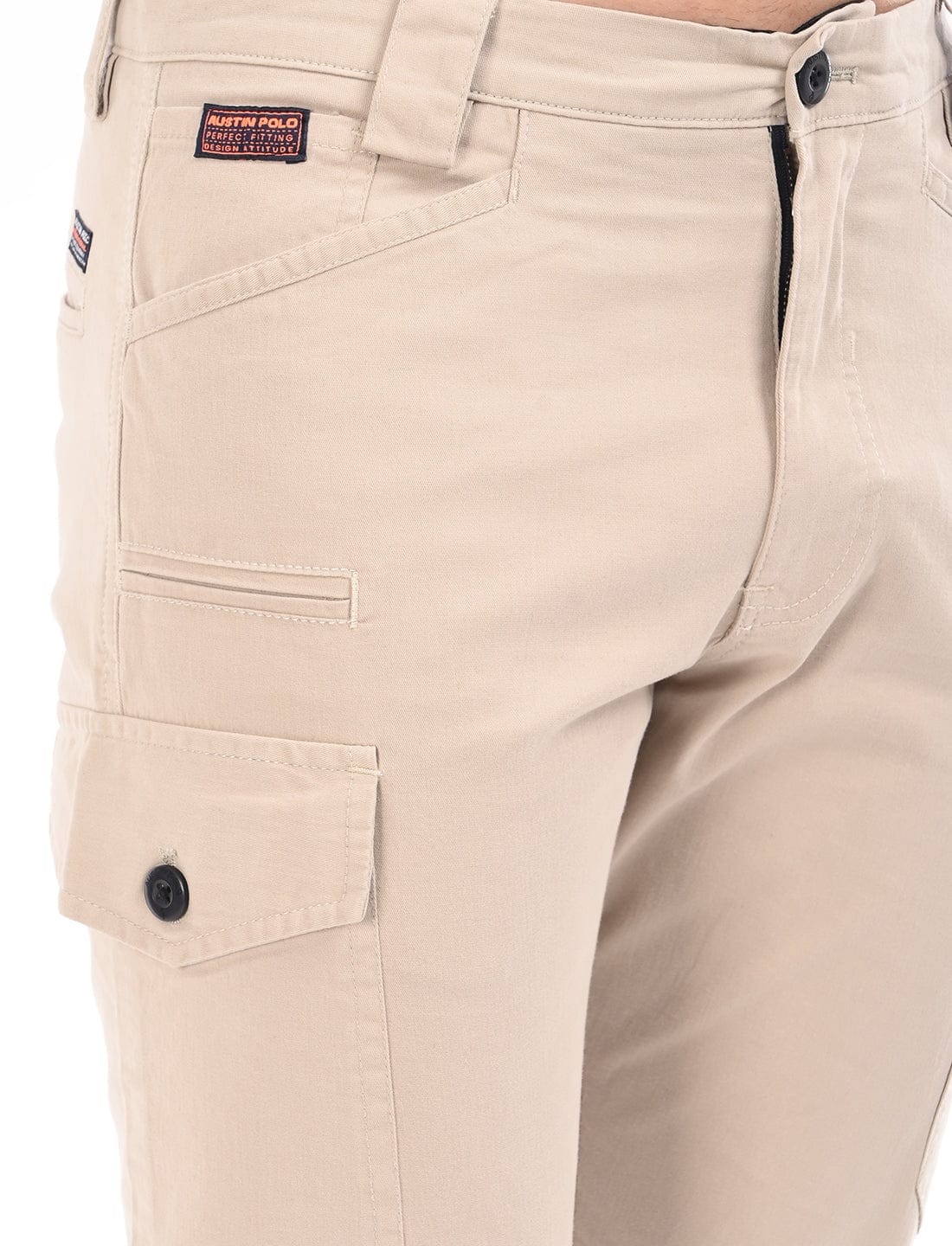 Men's Slim Fit Solid Flat Front Casual Cargos