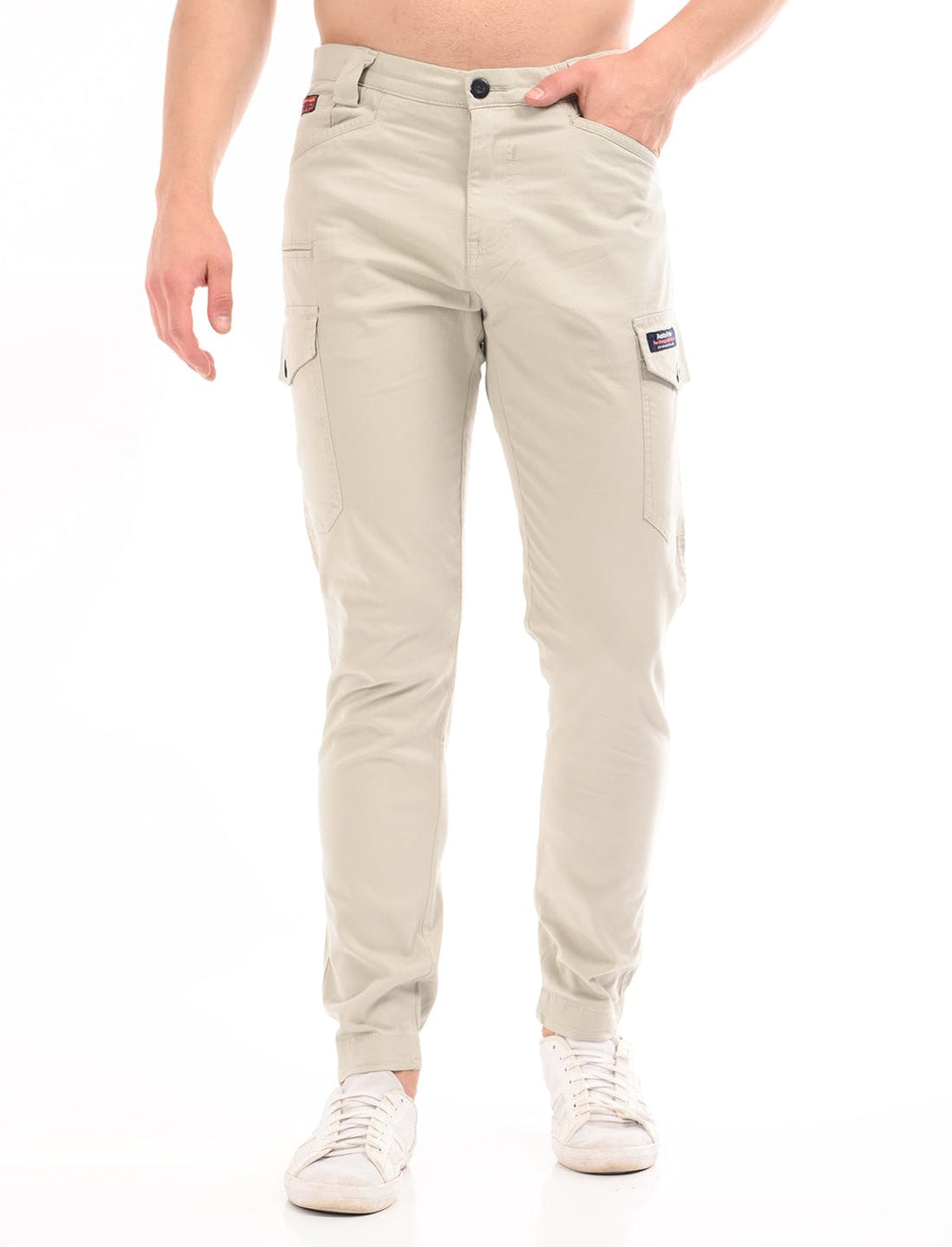 Men's Slim Fit Solid Flat Front Casual Cargos
