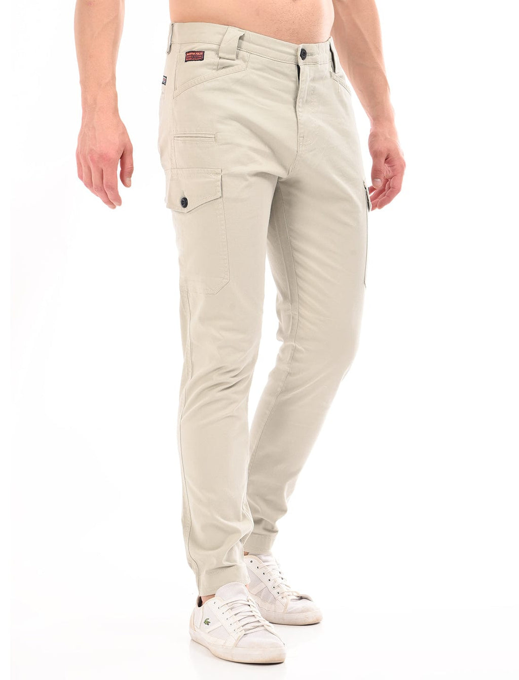 Men's Slim Fit Solid Flat Front Casual Cargos