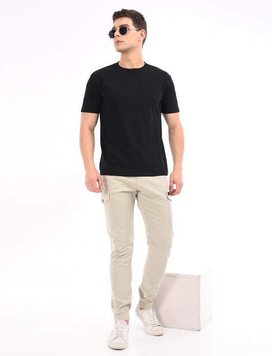 Men's Slim Fit Solid Flat Front Casual Cargos