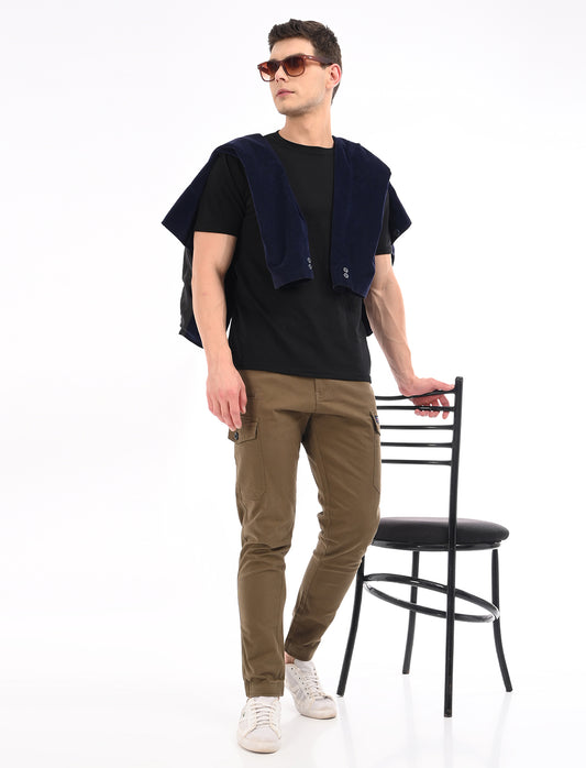 Men's Slim Fit Solid Flat Front Casual Cargos