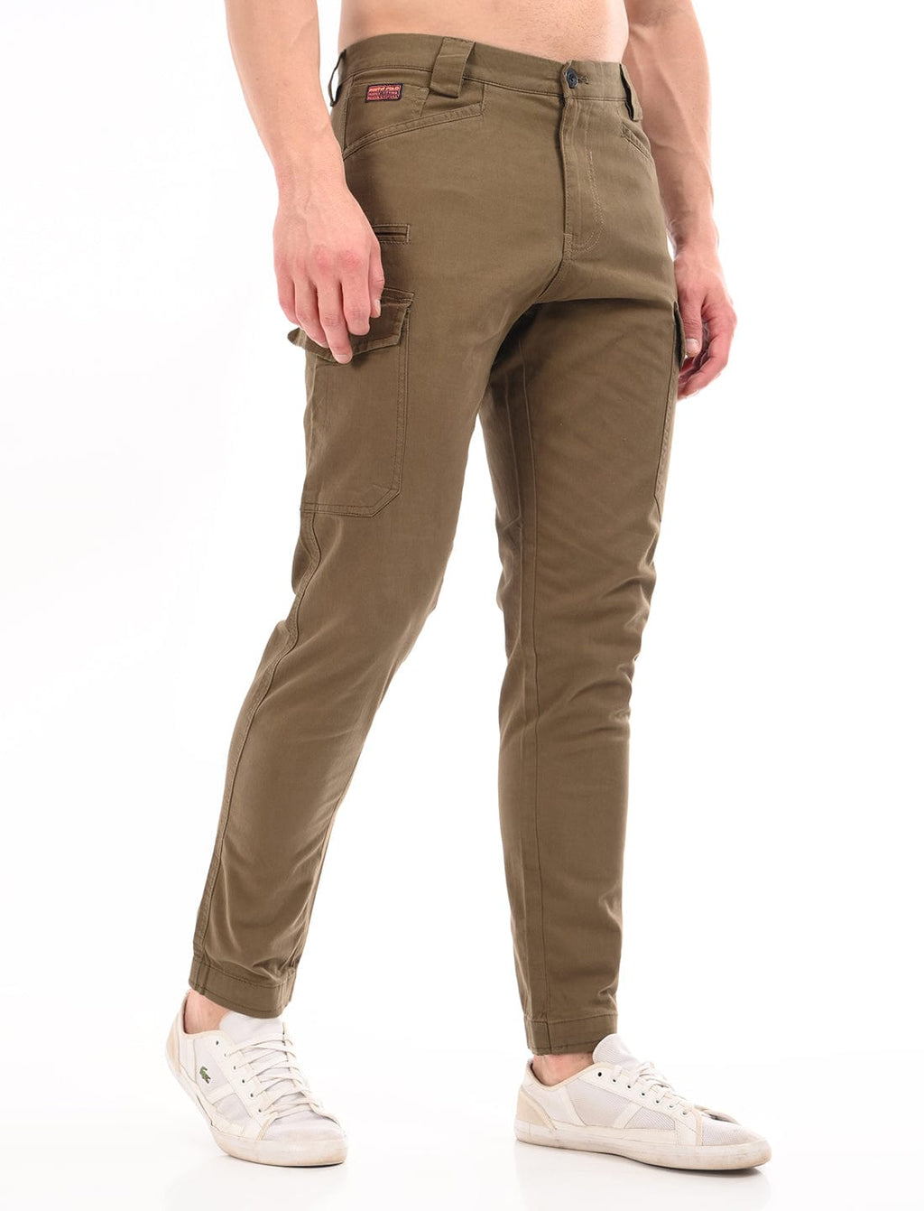 Men's Slim Fit Solid Flat Front Casual Cargos
