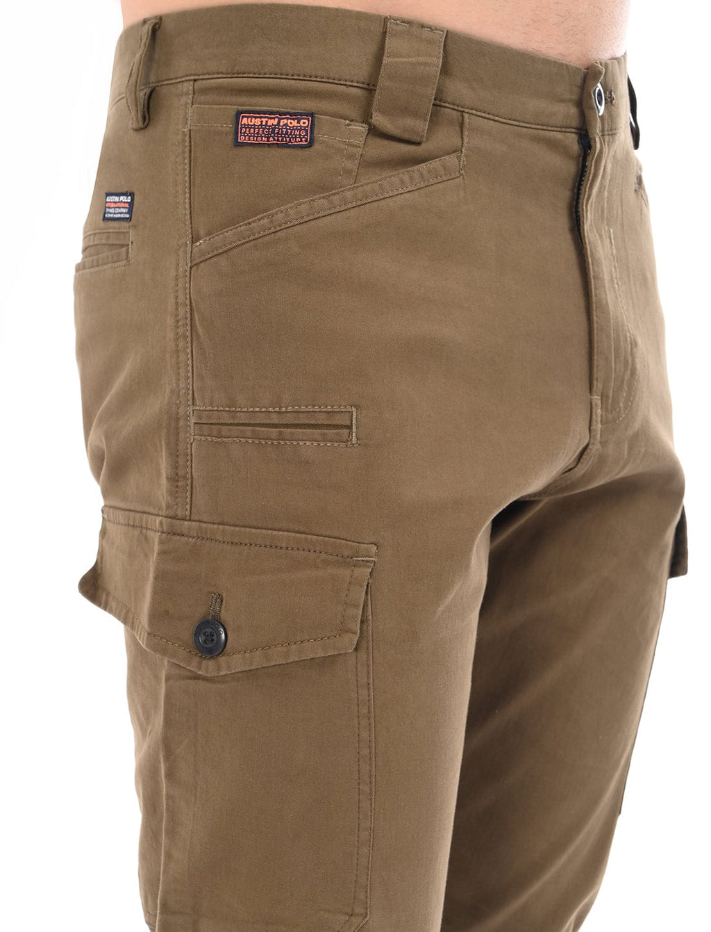 Men's Slim Fit Solid Flat Front Casual Cargos