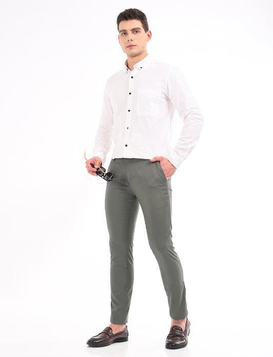 Men's Slim Fit Solid Flat Front Formal Trousers