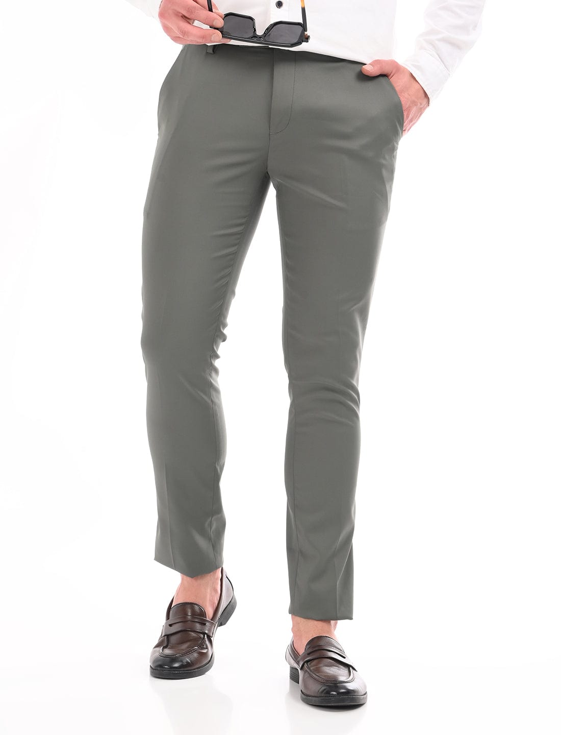 Men's Slim Fit Solid Flat Front Formal Trousers