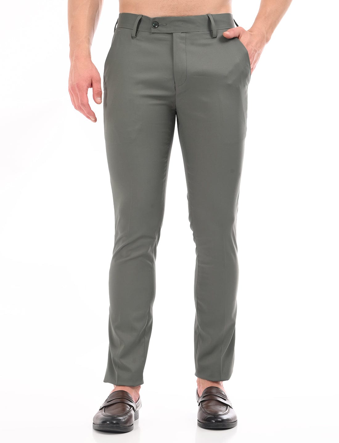 Men's Slim Fit Solid Flat Front Formal Trousers