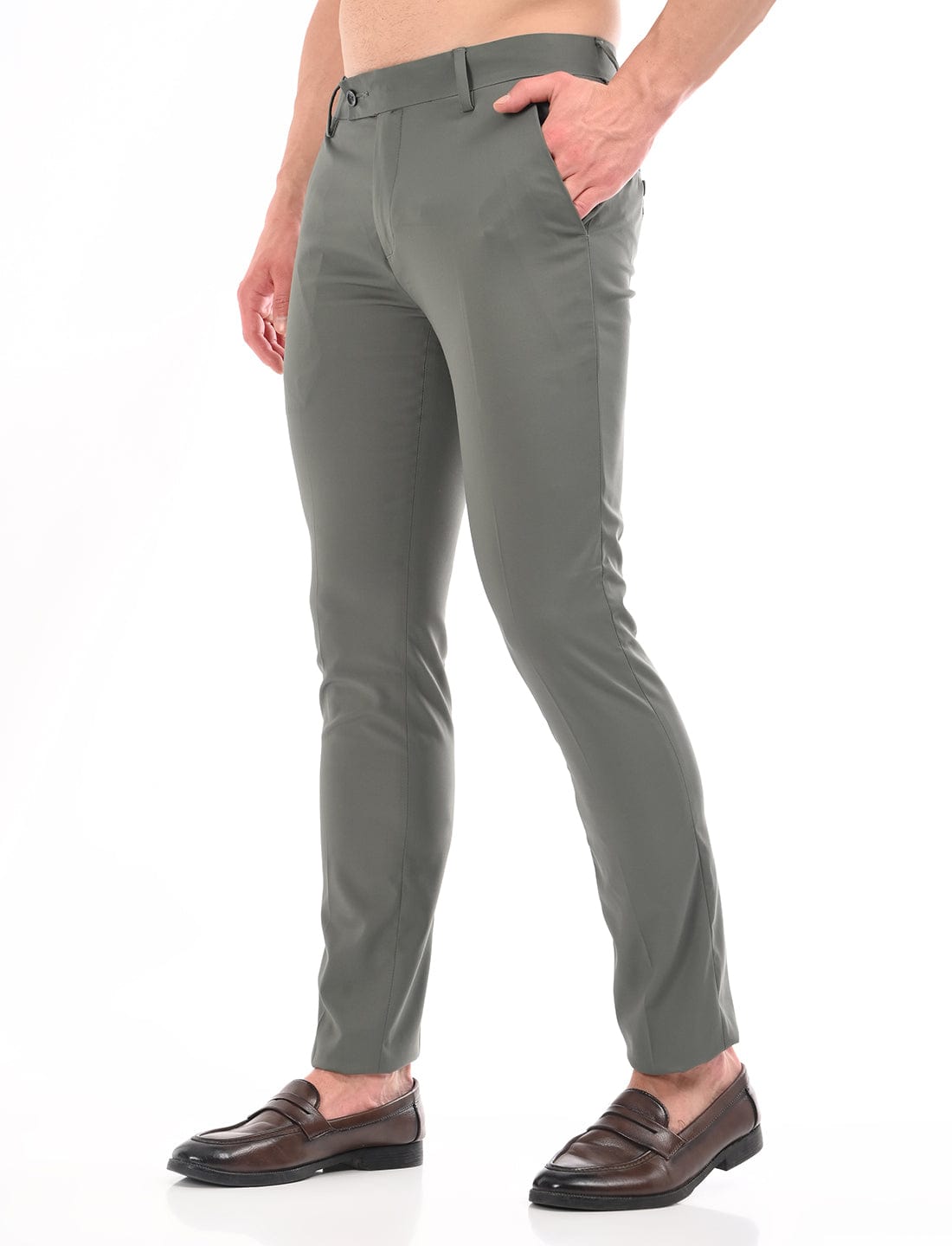 Men's Slim Fit Solid Flat Front Formal Trousers